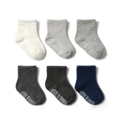 Stevvex children anti-slip socks 6-pair set with grip dots white gray for 0–6 years on Tampa Home & Garden Store