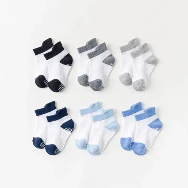 Stevvex children cotton anti-slip socks 6-pair set with grips, assorted white accents on Tampa Home & Garden Store
