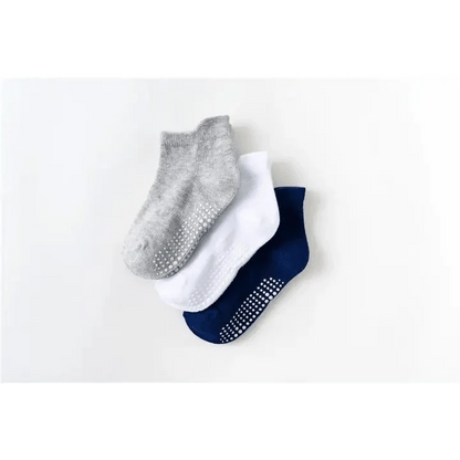 Children cotton anti-slip socks 3-pair set in grey white navy with grip dots 0–6 years Stevvex on Tampa Home & Garden Store