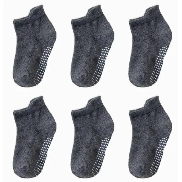 Children cotton anti-slip socks by Stevvex, gray, 6 pairs with grip dots for 0–6 years on Tampa Home & Garden Store