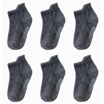 Children cotton anti-slip socks by Stevvex, gray, 6 pairs with grip dots for 0–6 years on Tampa Home & Garden Store
