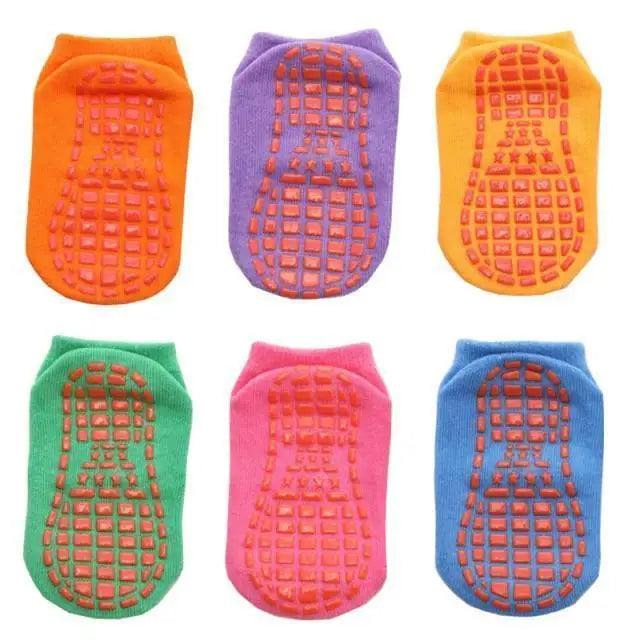 Kids anti-slip socks 6-pair set in orange purple green pink blue with grip soles Stevvex on Tampa Home & Garden Store