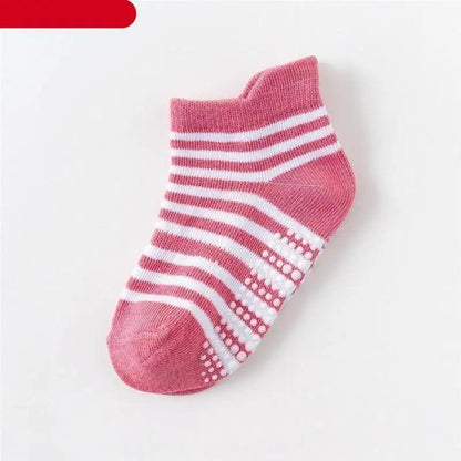 Kids' pink striped cotton anti-slip sock with grip dots on sole for toddlers on Tampa Home & Garden Store