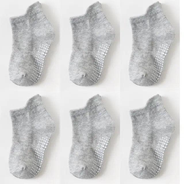 Children cotton anti-slip socks 6 pairs grey with grip dots for ages 0–6 years Stevvex on Tampa Home & Garden Store