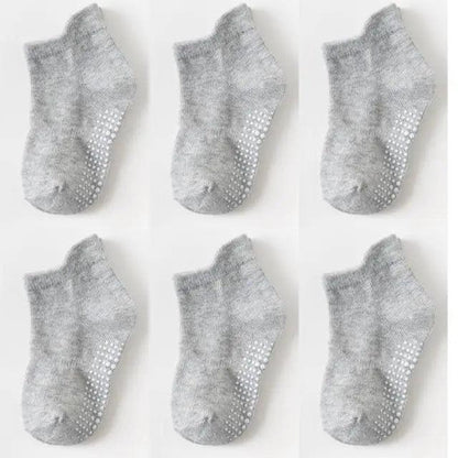 Children cotton anti-slip socks 6 pairs grey with grip dots for ages 0–6 years Stevvex on Tampa Home & Garden Store