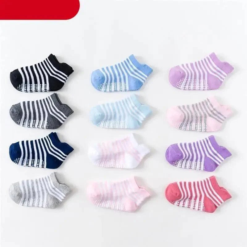 Stevvex kids anti-slip cotton socks 6-pair set with striped grip soles for 0–6 years on Tampa Home & Garden Store