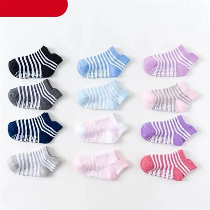 Stevvex kids anti-slip cotton socks 6-pair set with striped grip soles for 0–6 years on Tampa Home & Garden Store