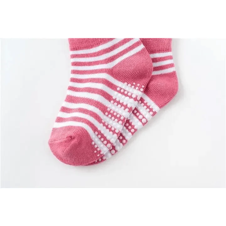 Stevvex kids anti-slip cotton socks 6-pair pink stripes with rubber grip soles for ages 0–6 on Tampa Home & Garden Store