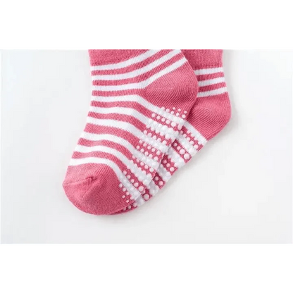 Stevvex kids anti-slip cotton socks 6-pair pink stripes with rubber grip soles for ages 0–6 on Tampa Home & Garden Store