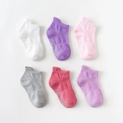 Stevvex kids cotton anti-slip socks set, 6 pairs with grip soles in assorted colors on Tampa Home & Garden Store