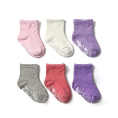 Stevvex baby cotton anti-slip socks 6-pack with grip dots in assorted colors for 0–6 years on Tampa Home & Garden Store