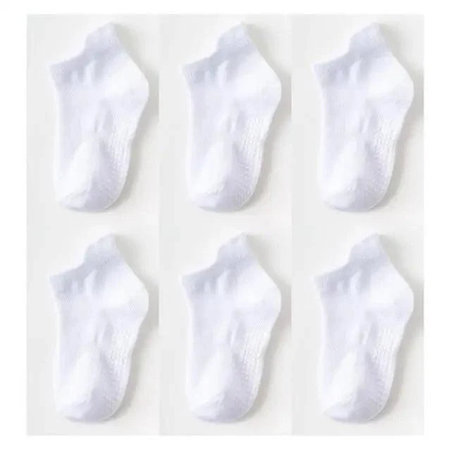 Kids cotton socks white with anti-slip grips, six pairs on Tampa Home & Garden Store
