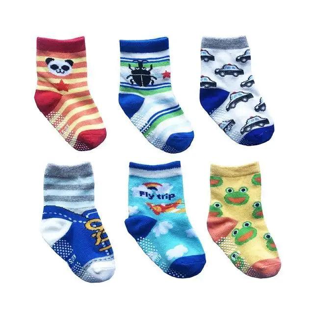 Stevvex cotton anti-slip socks, 6-pair set for ages 0-6 with colorful designs on Tampa Home & Garden Store