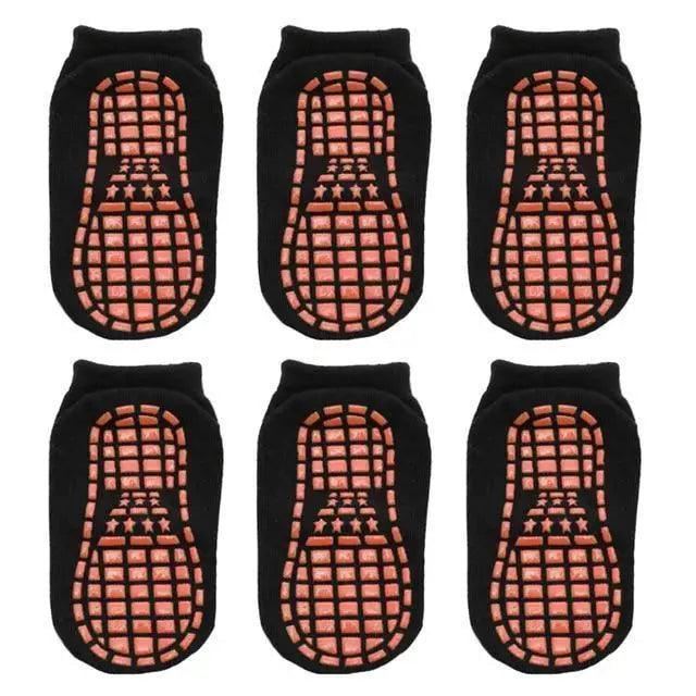 Stevvex kids cotton anti-slip socks 6 pairs black with orange rubber grip soles for ages 0–6 on Tampa Home & Garden Store