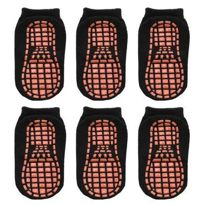Stevvex kids cotton anti-slip socks 6 pairs black with orange rubber grip soles for ages 0–6 on Tampa Home & Garden Store