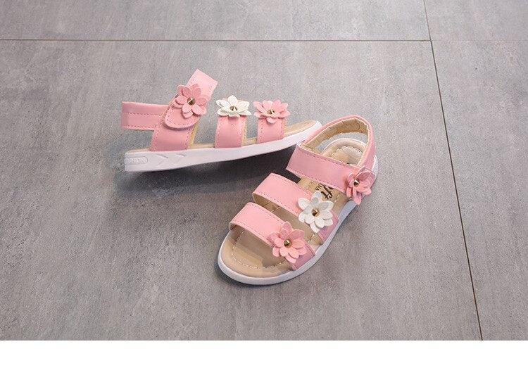 Stevvex kids pink open-toe sandals with three flower straps and cushioned insole on Tampa Home & Garden Store