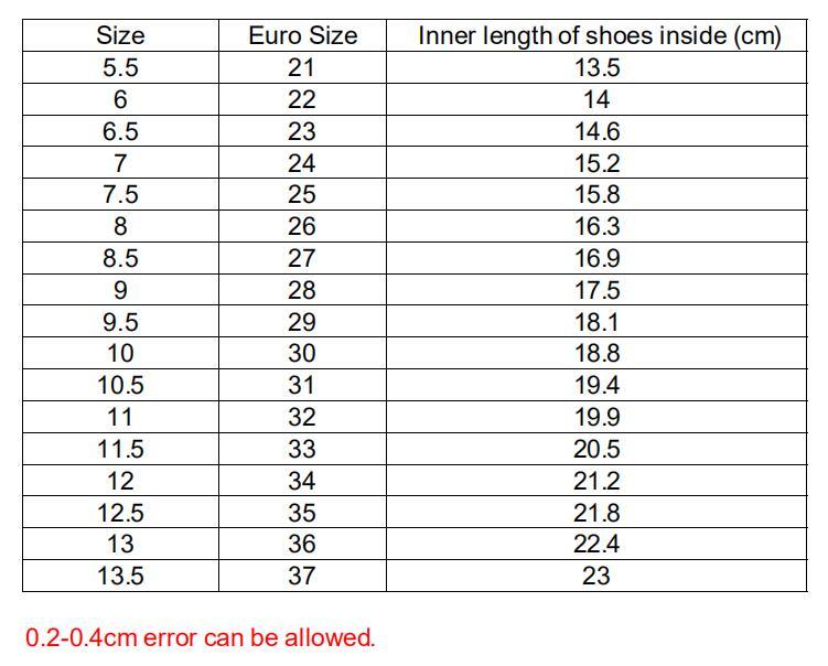 Stevvex kids sandals size chart EU sizes 21-37 inner lengths 13.5-23 cm ST85SH3510MKF on Tampa Home & Garden Store