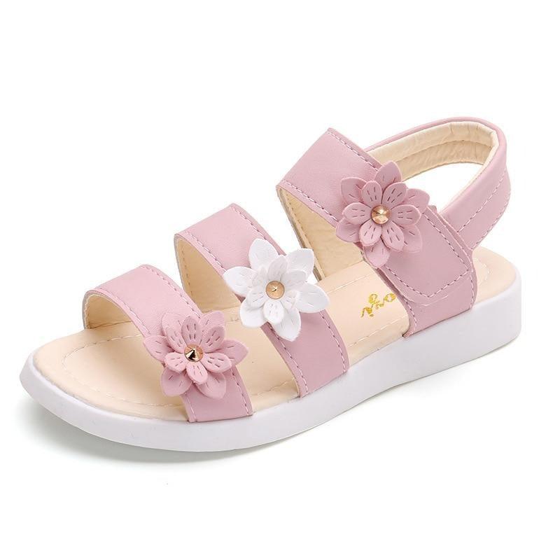 Girls pink floral sandals by Stevvex, open-toe with flower straps on Tampa Home & Garden Store