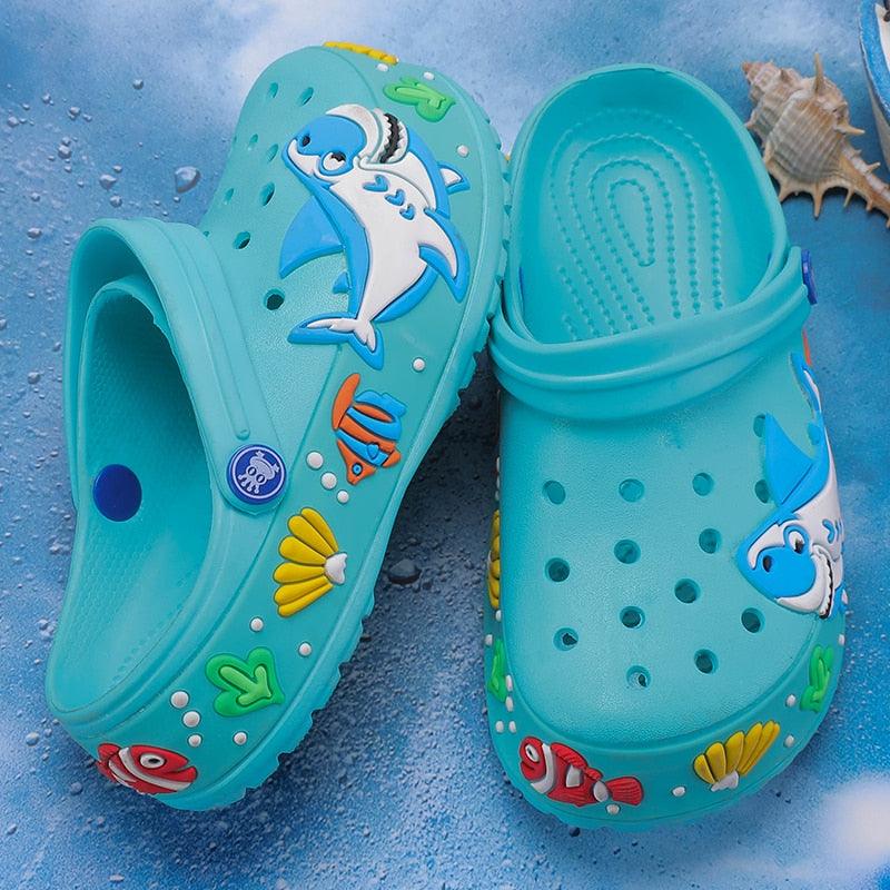 Stevvex kids cartoon sandals turquoise pair with sea decals lightweight beach slippers on Tampa Home & Garden Store