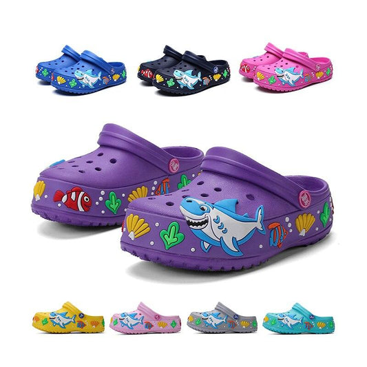 Kids Stevvex cartoon shark sandals, lightweight slip-on clogs with 8 color options on Tampa Home & Garden Store