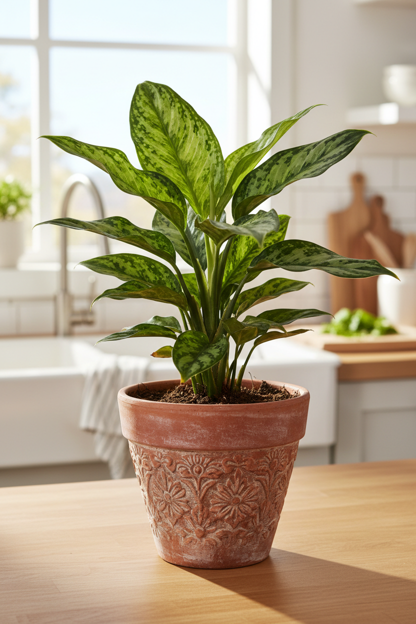 Chinese Evergreen Maria indoor plant Rooted Treasures Farms in decorative terracotta pot on Tampa Home & Garden Store