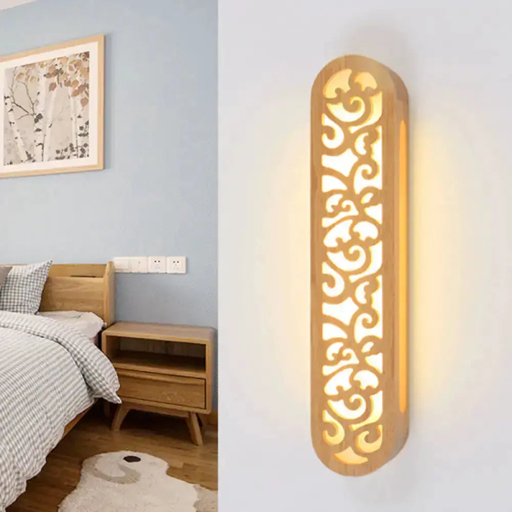 Chinese style beige carved wood wall sconce with warm glow for bedroom Decorbites on Tampa Home & Garden Store