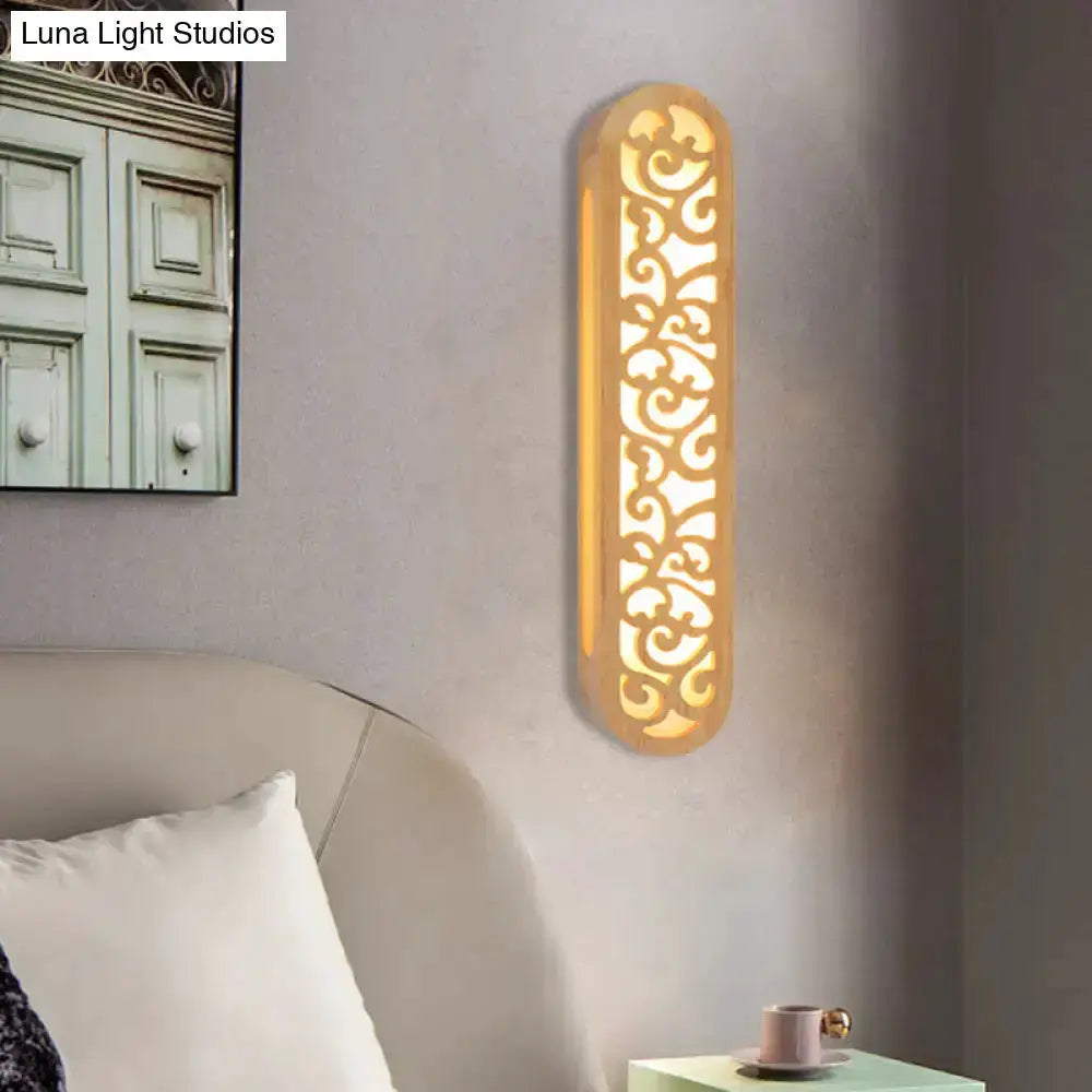 Chinese style beige carved wood wall light sconce by Decorbites for bedroom on Tampa Home & Garden Store