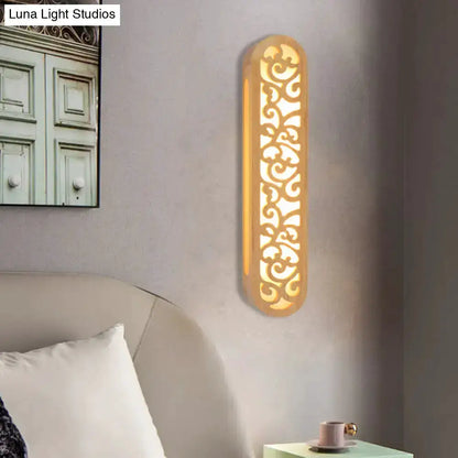 Chinese style beige carved wood wall light sconce by Decorbites for bedroom on Tampa Home & Garden Store