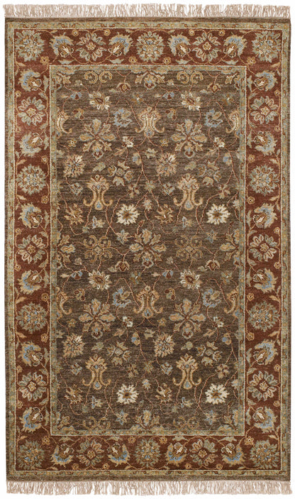 Chinle Premium Wool Area Carpet rug in brown with blue beige florals fringe Boutique Rugs on Tampa Home & Garden Store