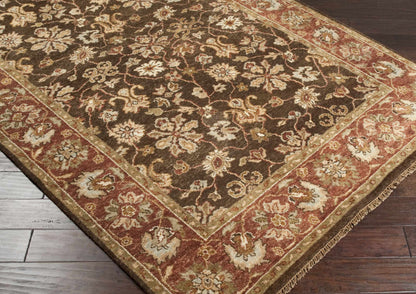 Chinle Premium Wool Area Rug by Boutique Rugs, brown field with beige border on Tampa Home & Garden Store