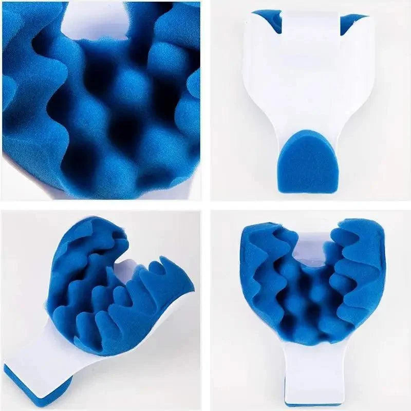 Chiropractic Neck Pillow Massager by Stevvex with blue ridged foam and white ergonomic shell on Tampa Home & Garden Store