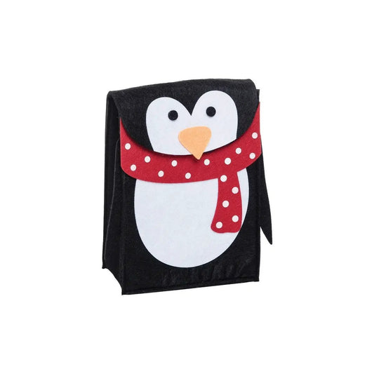 Penguin Small Felt Gift Bag black felt with white belly orange beak on Tampa Home & Garden Store
