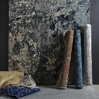 Colebrook Carpet rug by Boutique Rugs in gray beige camouflage pattern on display on Tampa Home & Garden Store