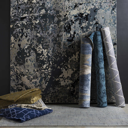 Pensacola Tan Premium Wool & Viscose Rug with abstract camo in blue-gray and tan on Tampa Home & Garden Store