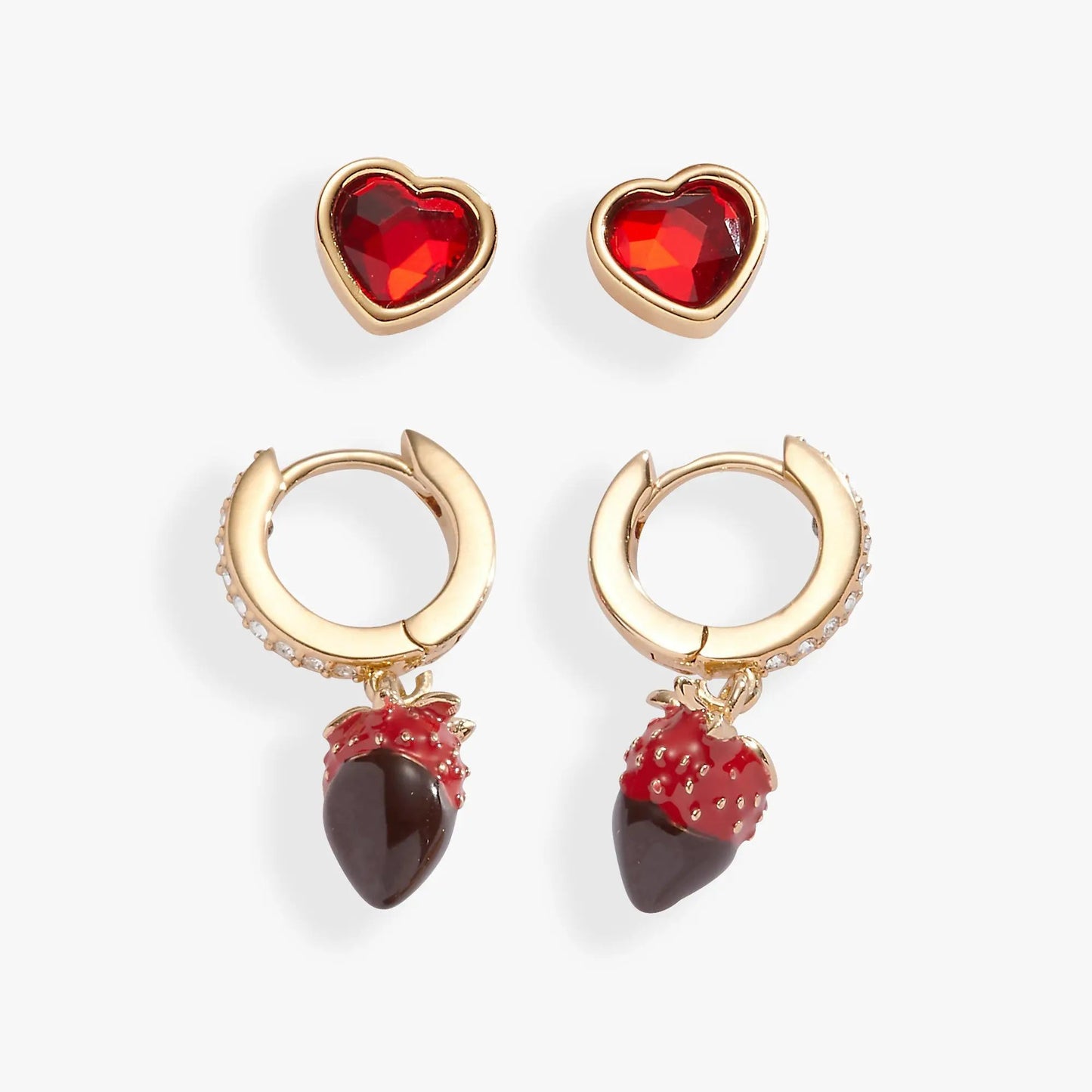 Gold-tone strawberry earrings set of 2: red studs and hoops with strawberry drops ALEX AND ANI on Tampa Home & Garden Store