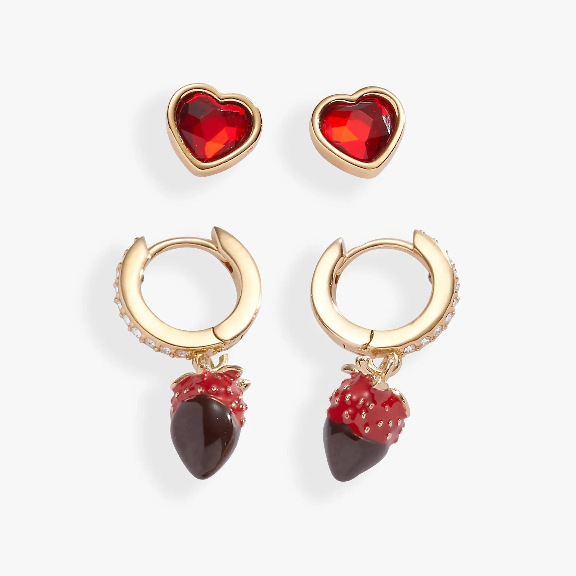 Gold-tone strawberry earrings set of 2: red studs and hoops with strawberry drops ALEX AND ANI on Tampa Home & Garden Store