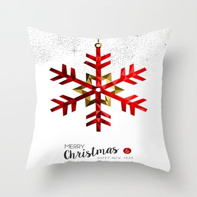 Christmas Snowflake Santa Throw Pillowcase Stevvex white cover with red snowflake on Tampa Home & Garden Store