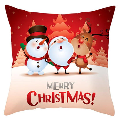 Stevvex Christmas Snowflake Santa Throw Pillowcase with snowman, Santa and reindeer on red on Tampa Home & Garden Store