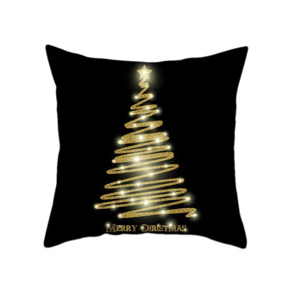 Christmas Snowflake Santa Throw Pillowcase black pillow with gold glitter Christmas tree on Tampa Home & Garden Store
