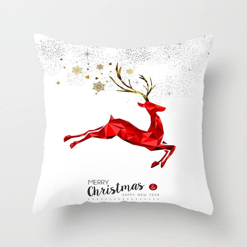 Christmas Snowflake Santa Throw Pillowcase red reindeer on white with gold accents Stevvex on Tampa Home & Garden Store