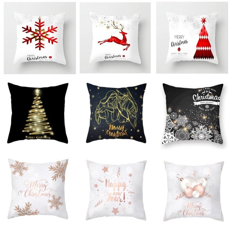 Stevvex Christmas Snowflake Santa Throw Pillowcase set, 9 white decorative pillowcases on Tampa Home & Garden Store
