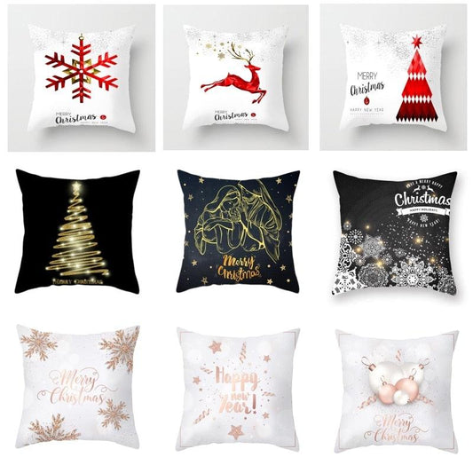 Stevvex Christmas Snowflake Santa Throw Pillowcase set, 9 white decorative pillowcases on Tampa Home & Garden Store