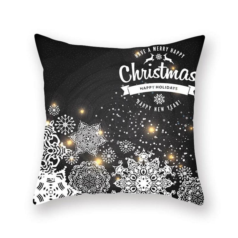 Christmas Snowflake Santa Throw Pillowcase in black with white ornate snowflakes on Tampa Home & Garden Store