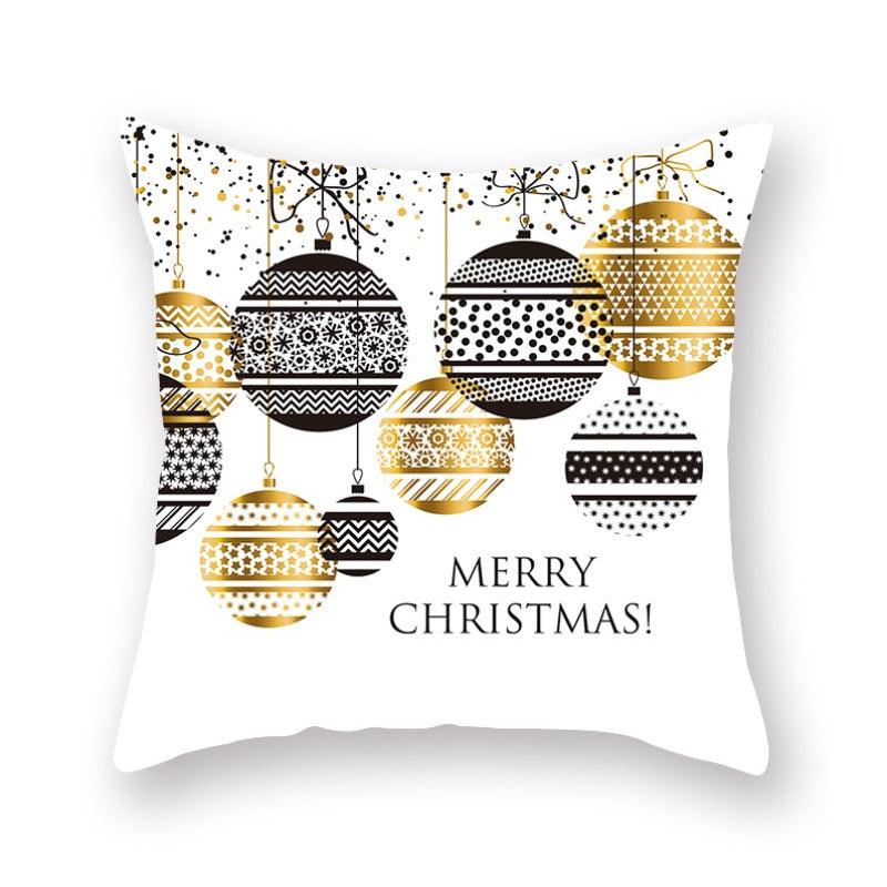 Christmas Snowflake Santa Throw Pillowcase, white with gold and black ornament pattern on Tampa Home & Garden Store