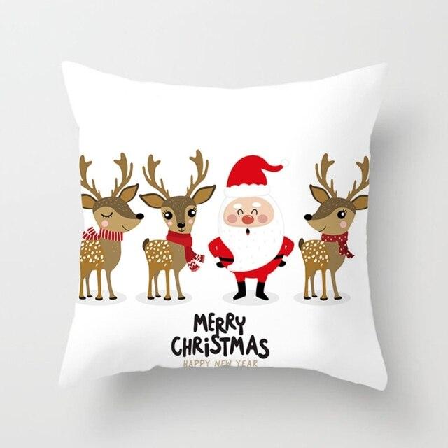 Stevvex Christmas Snowflake Santa Throw Pillowcase with Santa and four reindeer on white on Tampa Home & Garden Store