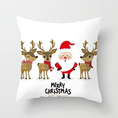 Stevvex Christmas Snowflake Santa Throw Pillowcase with Santa and four reindeer on white on Tampa Home & Garden Store