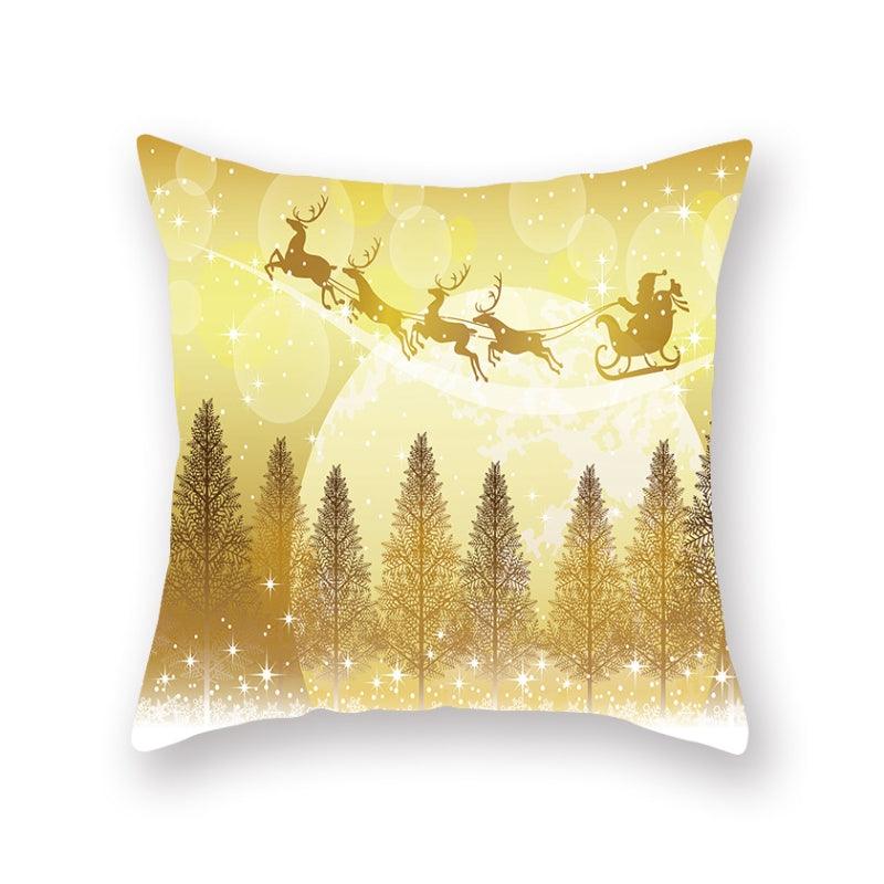 Stevvex Christmas Snowflake Santa Throw Pillowcase in gold with sleigh and reindeer on Tampa Home & Garden Store