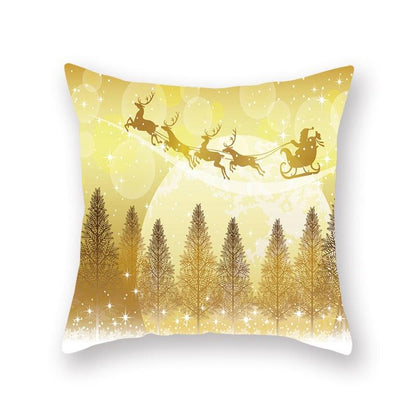 Stevvex Christmas Snowflake Santa Throw Pillowcase in gold with sleigh and reindeer on Tampa Home & Garden Store