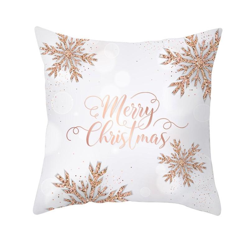 Christmas Snowflake Santa Throw Pillowcase Stevvex white with copper glitter snowflakes on Tampa Home & Garden Store