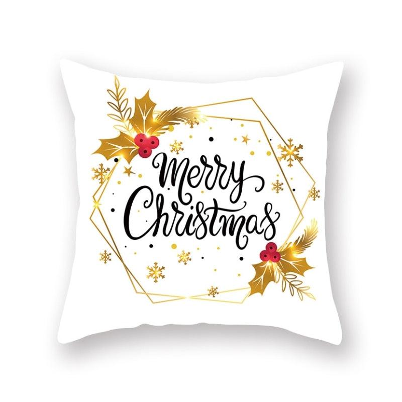 Christmas Snowflake Santa Throw Pillowcase by Stevvex in white with gold holly accents on Tampa Home & Garden Store